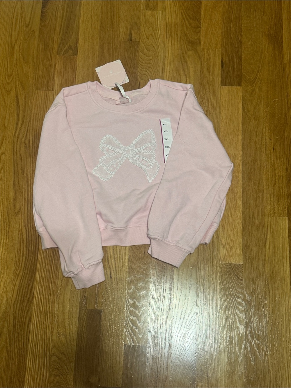 LoveShackFancy Light Pink Bow Appliqué Kids Crewneck Sweatshirt